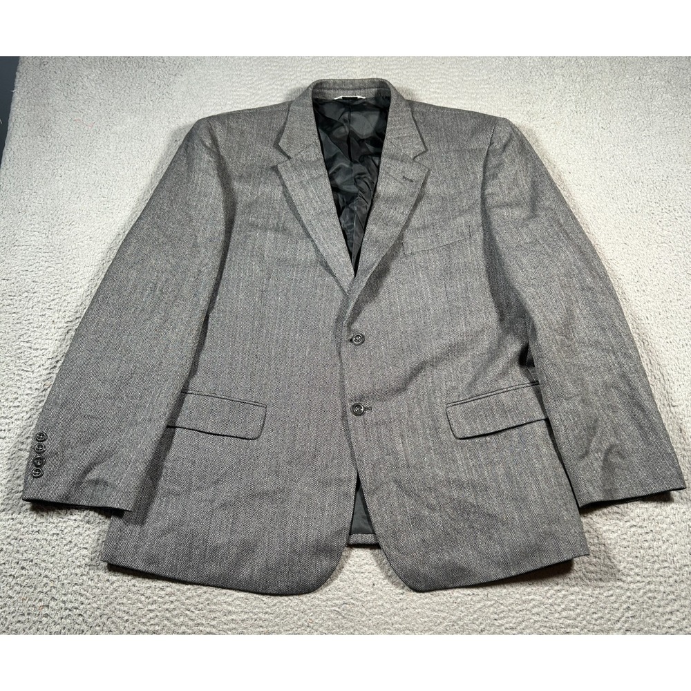 Joseph & Feiss‎ Blazer Jacket Men 48 Grey Herringbone Wool Single Breasted